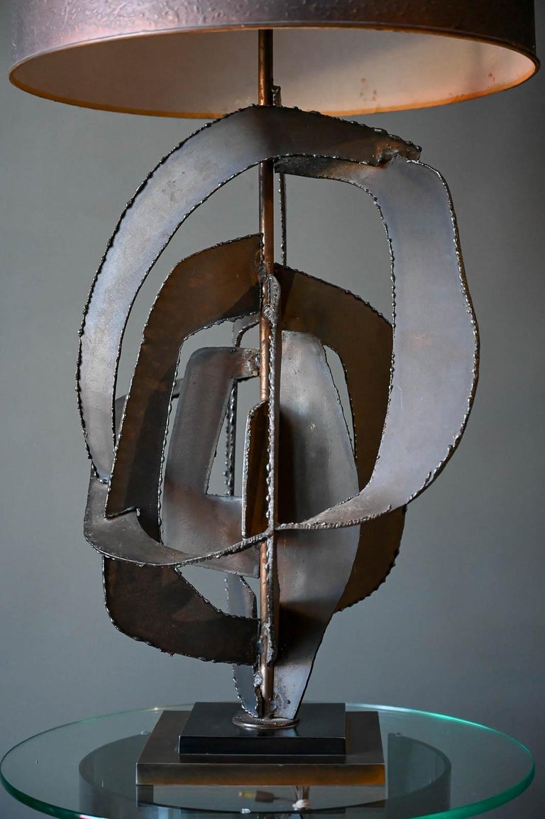 American Richard Barr for Laurel Brutalist Torch Cut Bronze and Copper Lamp, 1965 For Sale