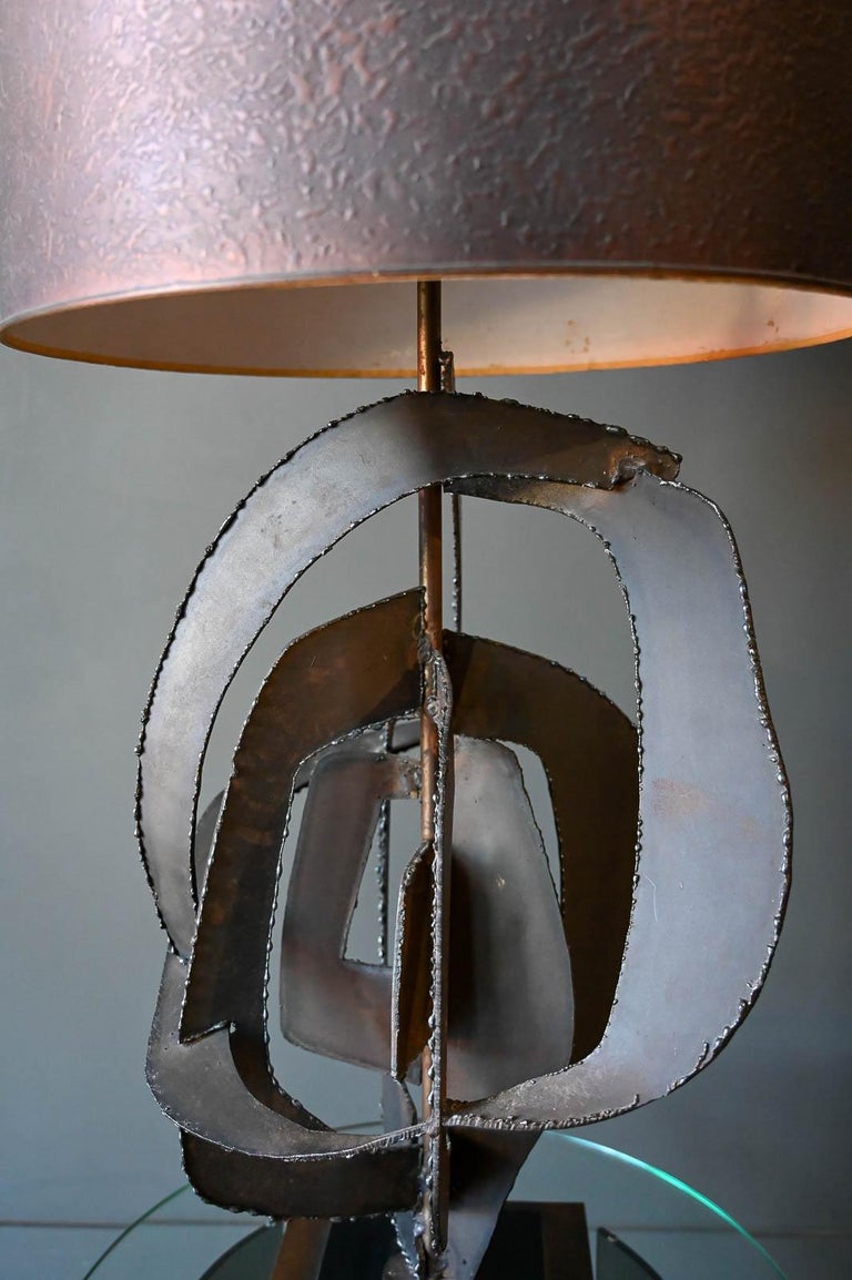 Richard Barr for Laurel Brutalist Torch Cut Bronze and Copper Lamp, 1965 For Sale 1