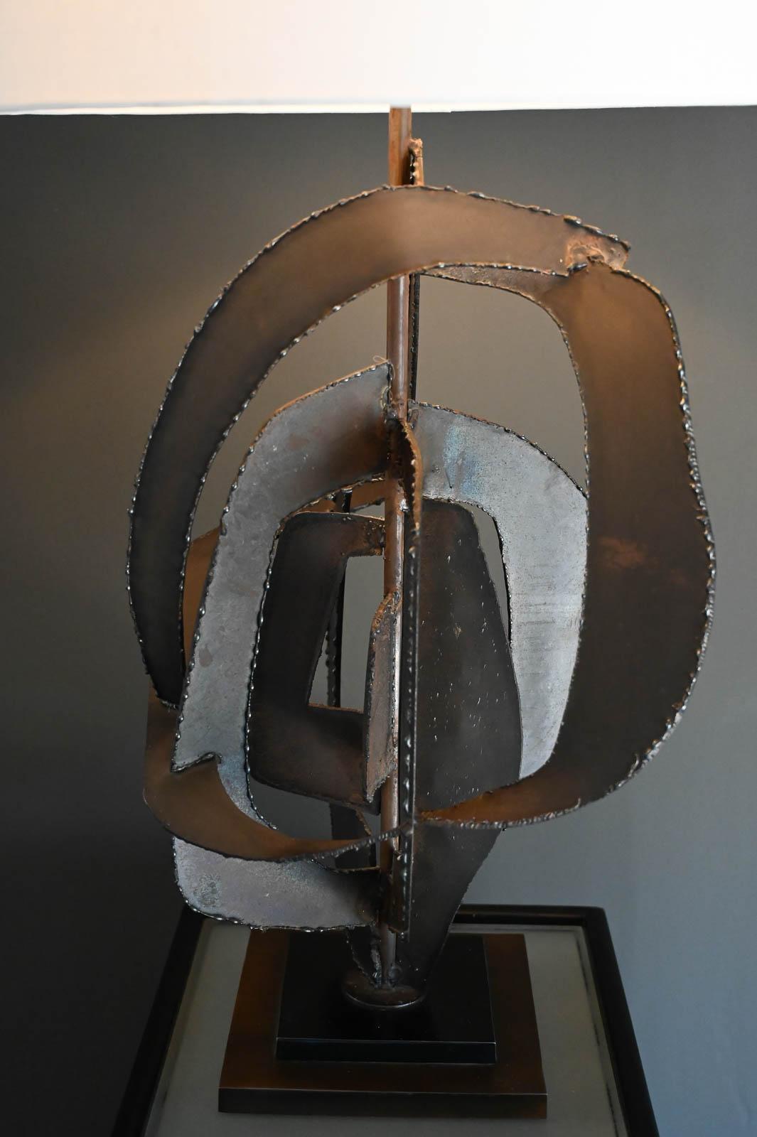 Richard Barr for Laurel Brutalist Torch Cut Bronze and Copper Lamp, 1965 For Sale 2