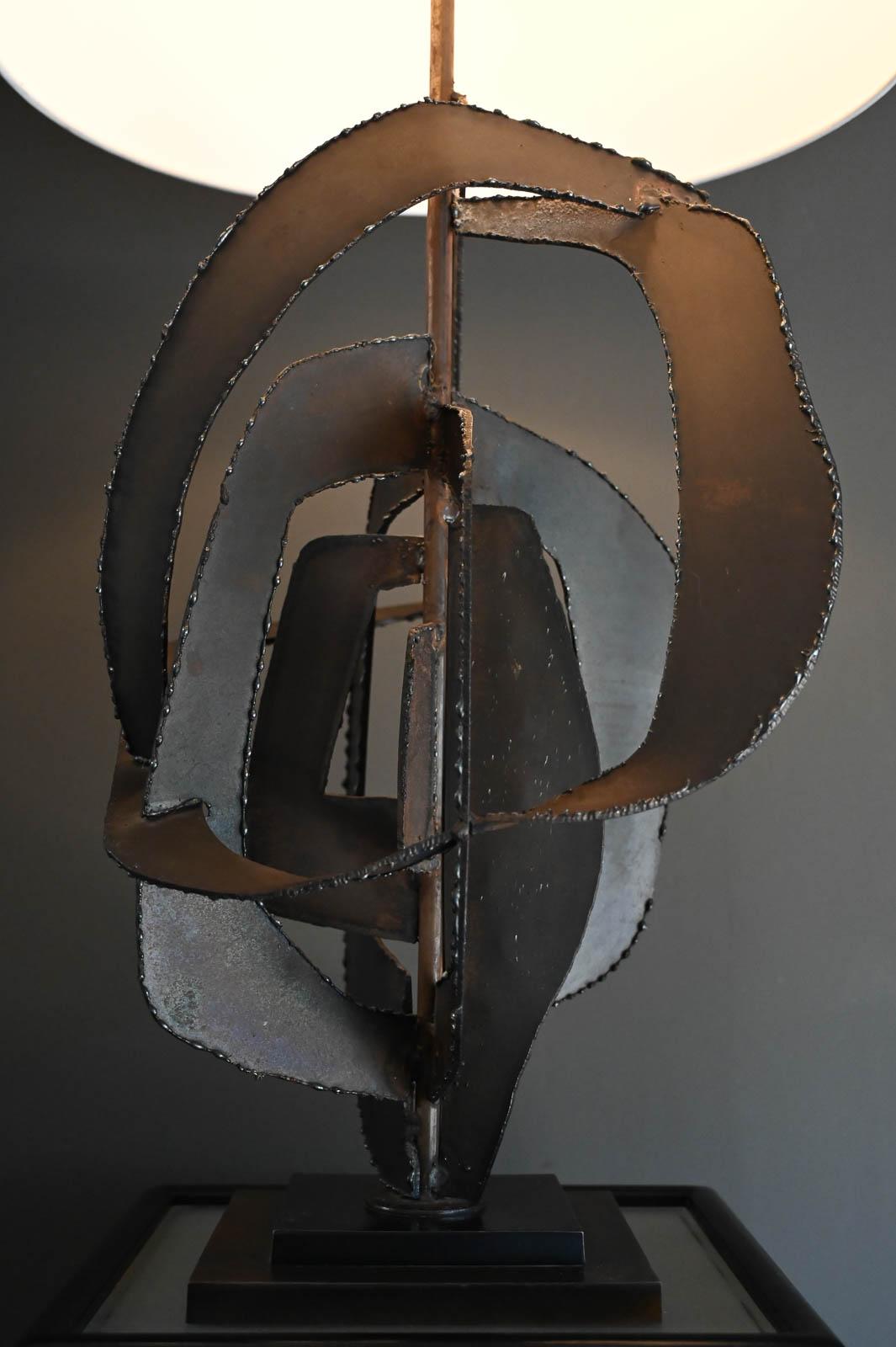 Richard Barr for Laurel Brutalist Torch Cut Bronze and Copper Lamp, 1965 For Sale 4
