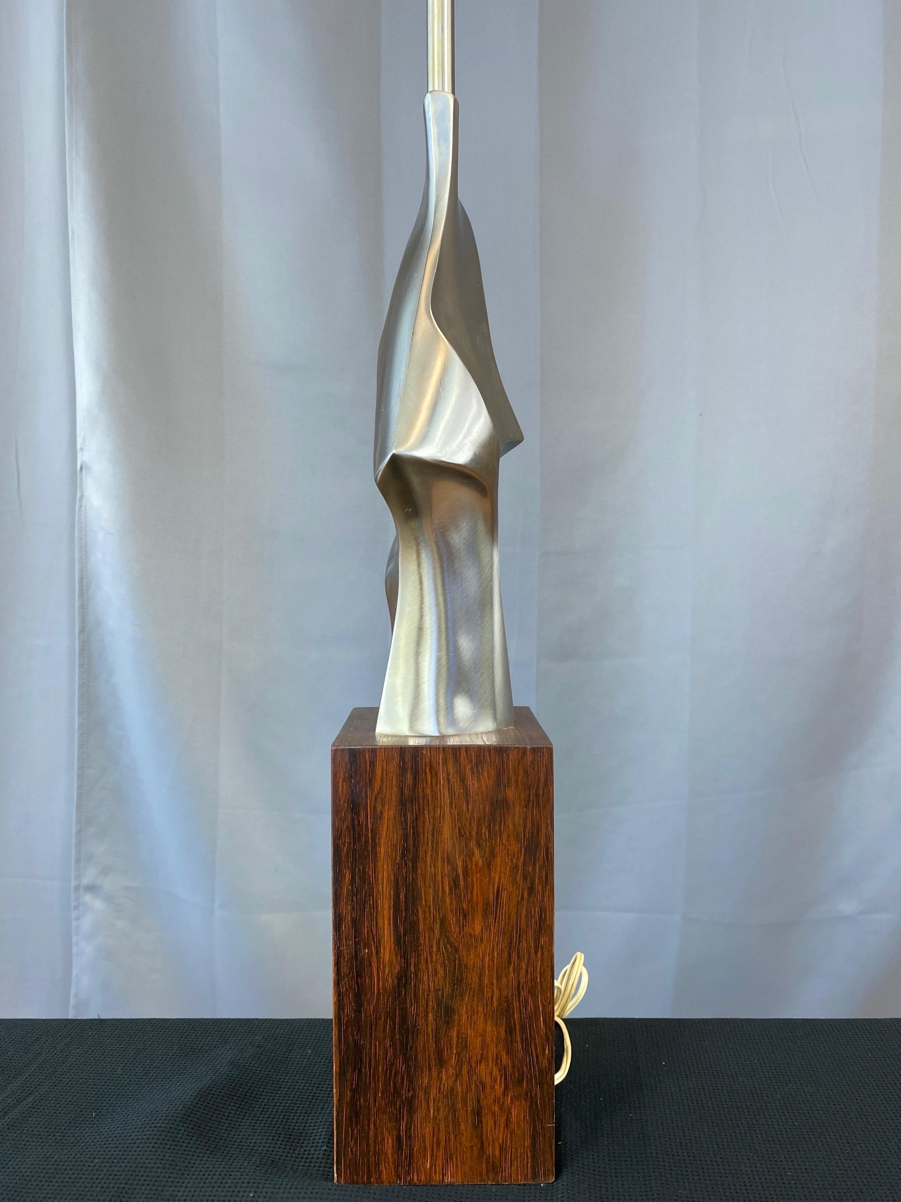 American Richard Barr for Laurel Sculptural Abstract Metal and Rosewood Table Lamp, 1963