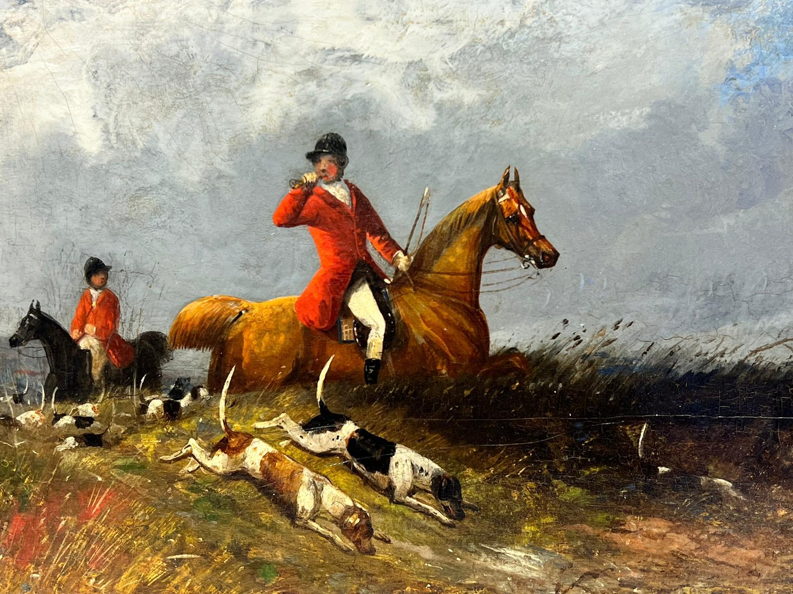 English Hunting Scene 1830’s Horse & Hounds original oil painting framed - Painting by Richard Barrett Davis (BRITISH 1782-1854)