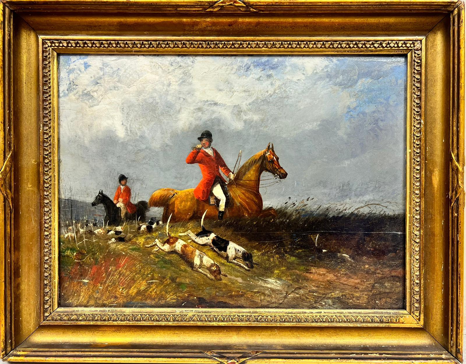 Richard Barrett Davis (BRITISH 1782-1854) Animal Painting - English Hunting Scene 1830’s Horse & Hounds original oil painting framed