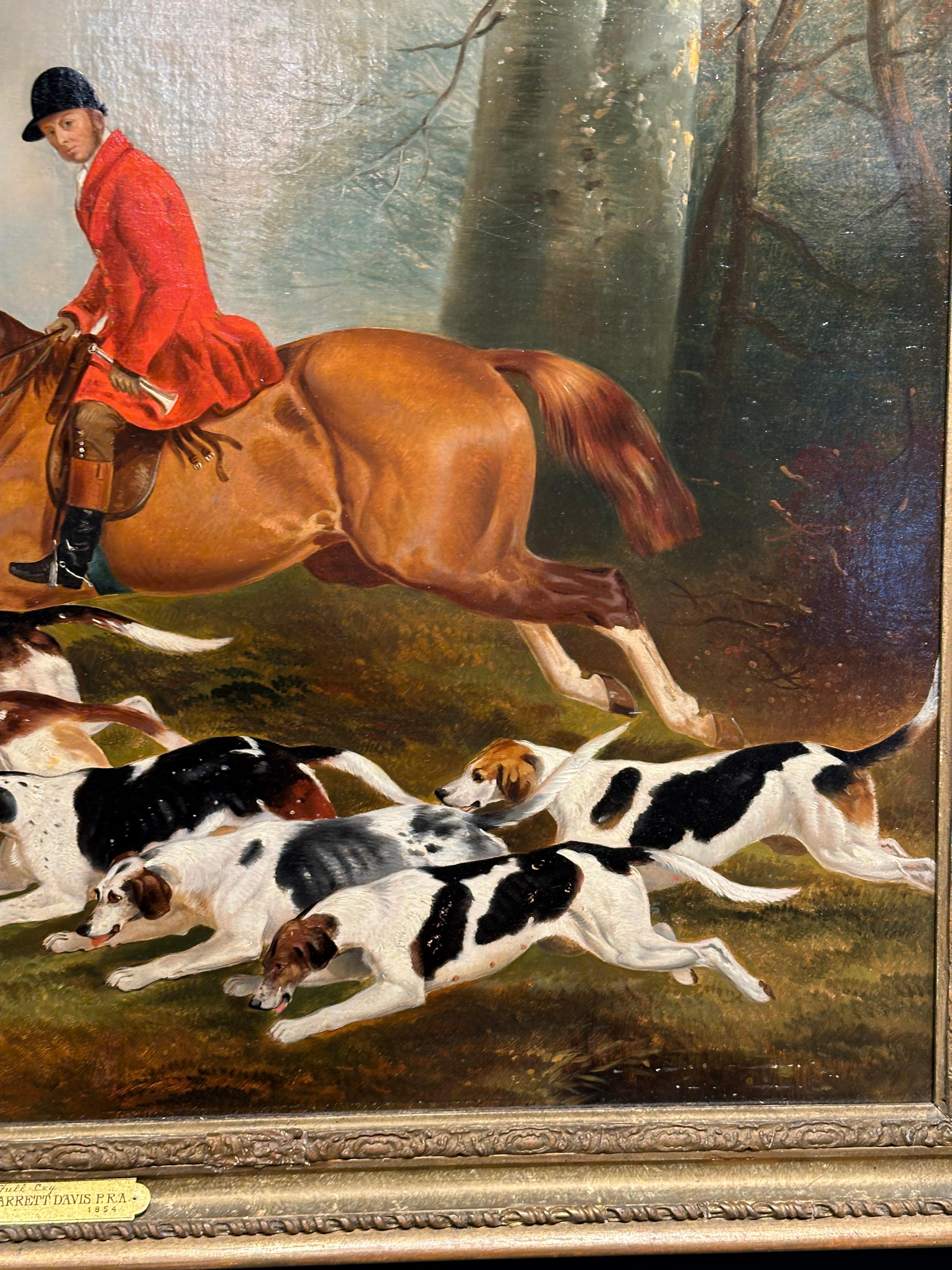 Siglo XIX Cazador y sabuesos de caza del zorro en un paisaje, subido a su caballo - Painting Victoriano de Richard Barrett Davis