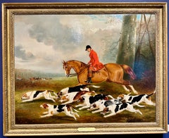 19th century Huntsman and hounds out Fox hunting in a landscape, up on his horse