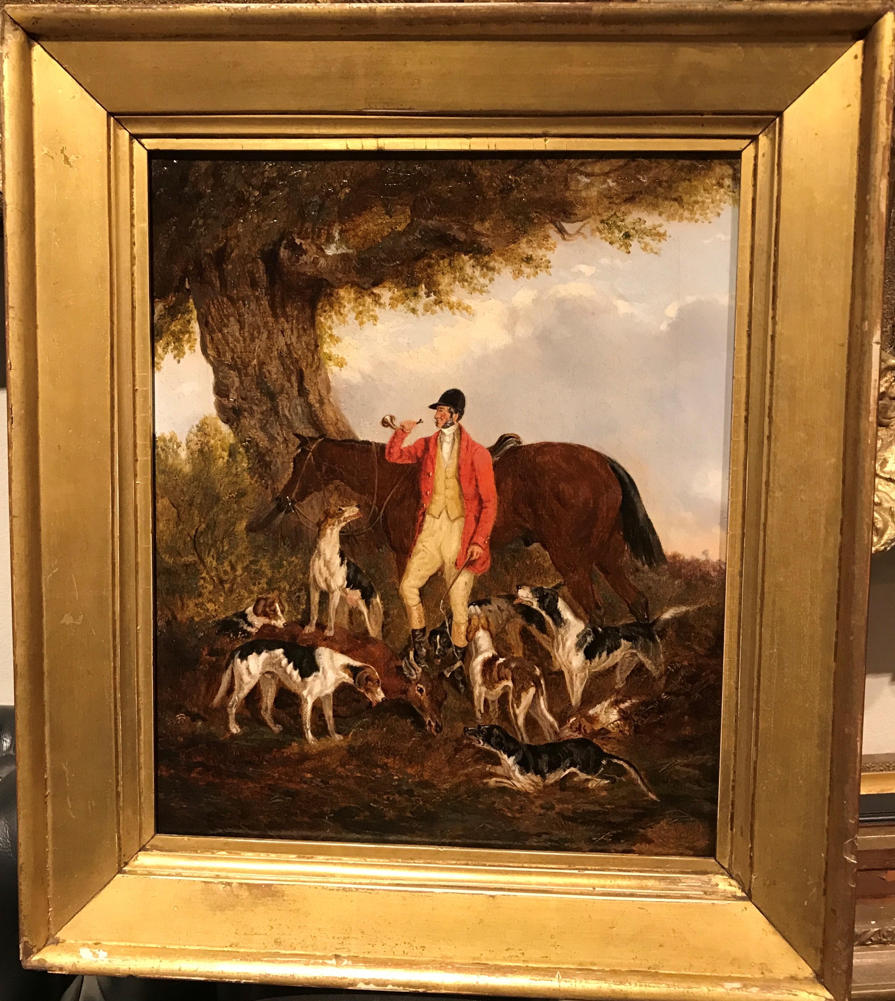 Huntsman, hounds and stag - a perfect gem of a sporting painting - Painting by Richard Barrett Davis