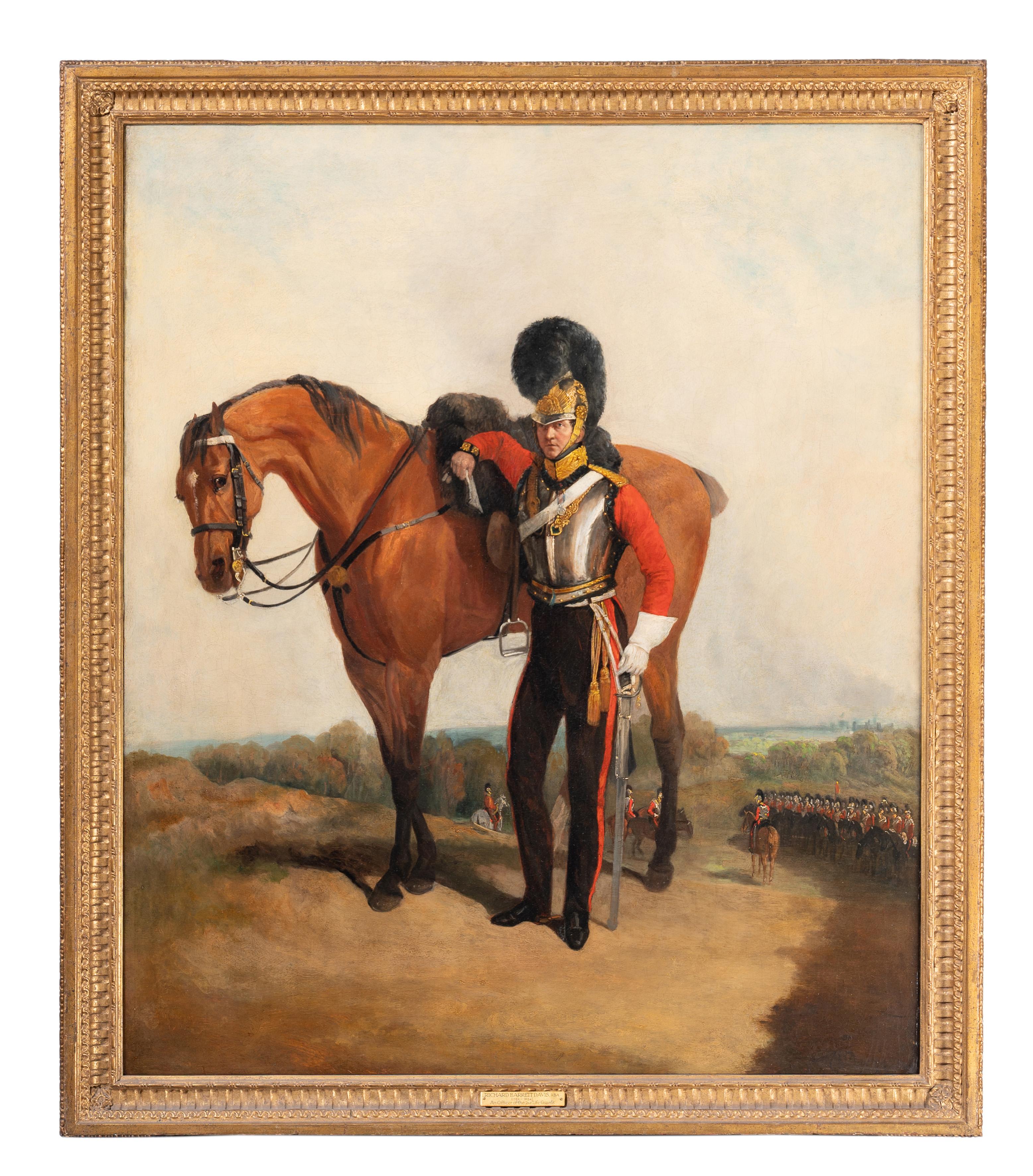 Richard Barrett Davis Portrait Painting – Porträt eines Offiziers der 2. Leibgarde, Schloss Windsor, jenseits von