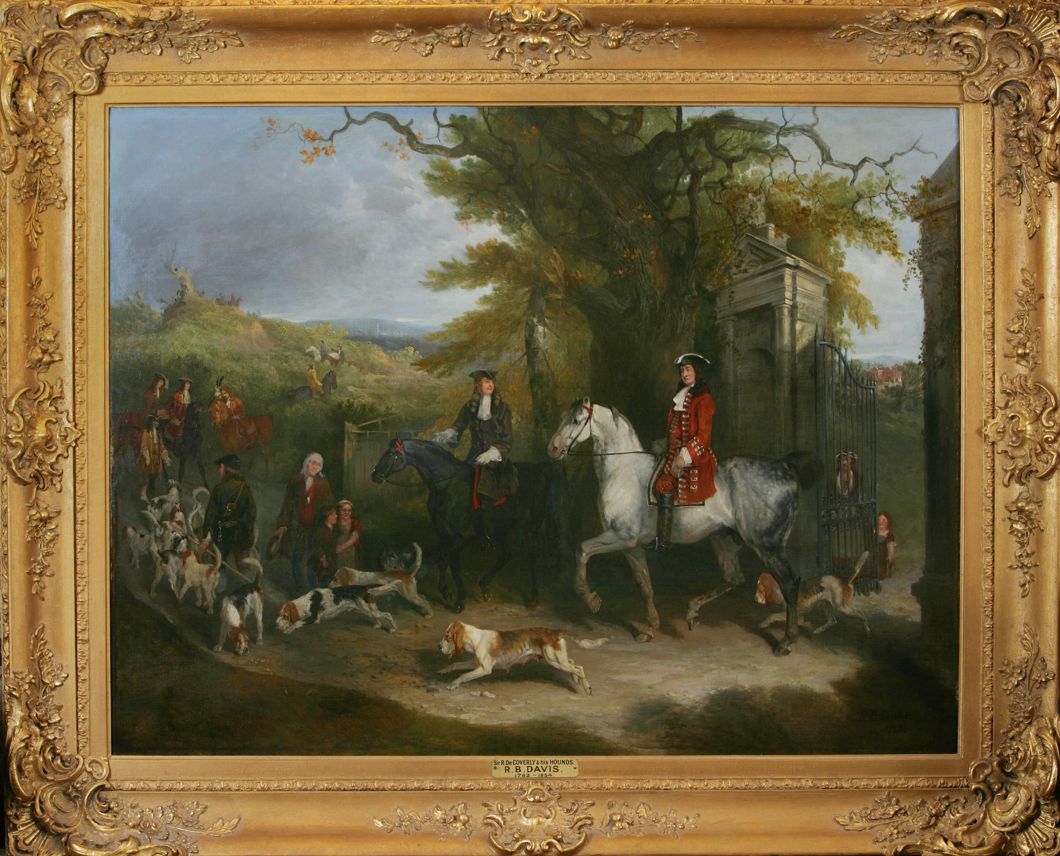 Sir Roger de Coverley and his Hounds A Sporting Portrait, signed and dated 1843 - Painting by Richard Barrett Davis