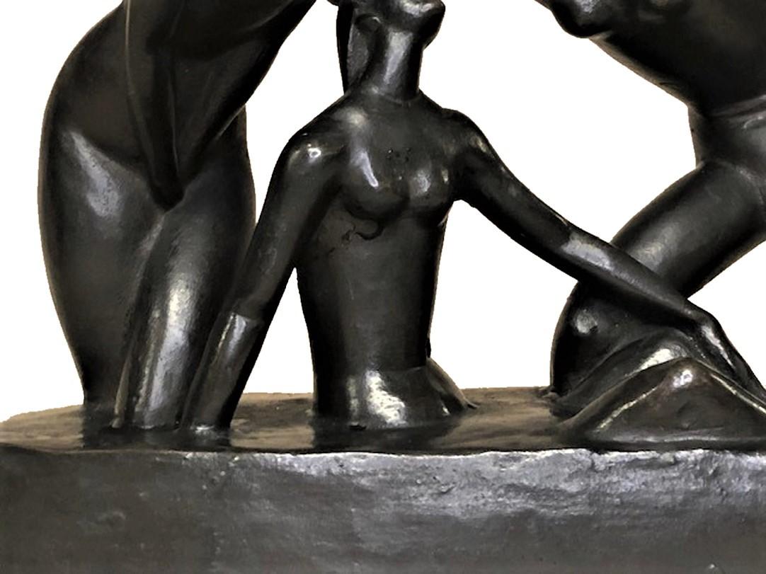 Richard Bauroth, Bathers, German Jugenstil Patinated Bronze Sculpture, Ca. 1919 For Sale 1