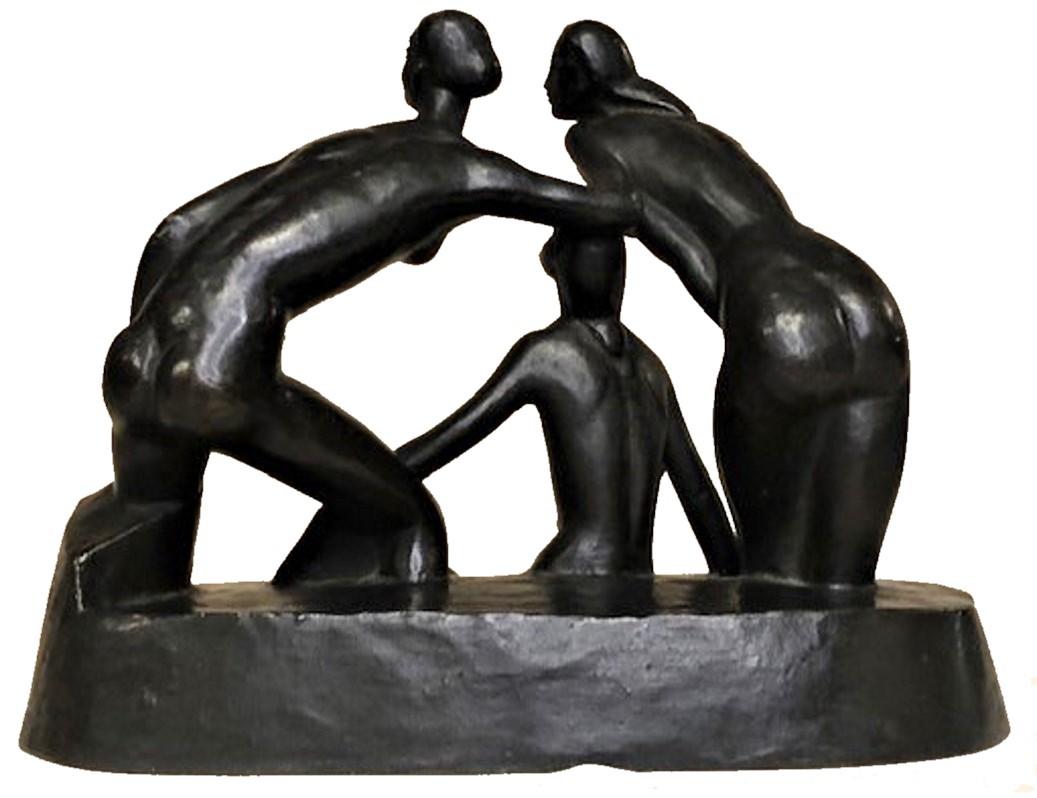 Richard Bauroth, Bathers, German Jugenstil Patinated Bronze Sculpture, Ca. 1919 For Sale 2