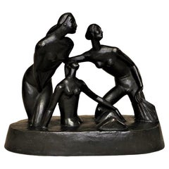 Richard Bauroth, Badende, Deutsche Skulptur aus patinierter Bronze im Jugenstil, ca. 1919