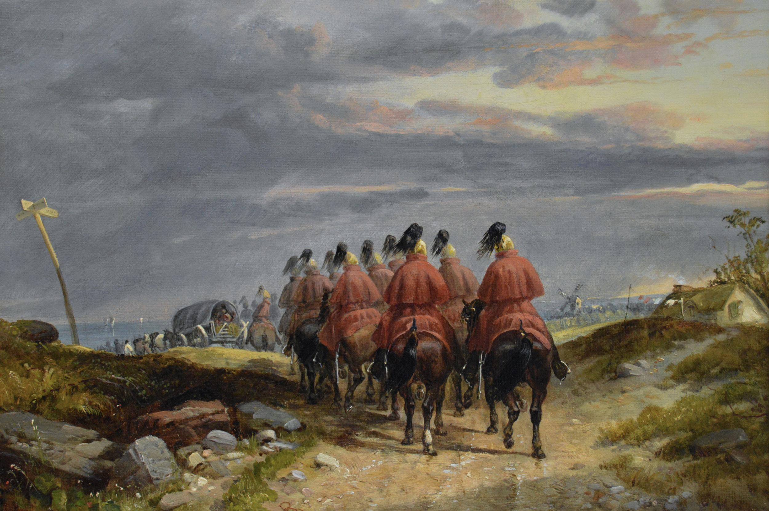 19th Century historical military oil painting of Royal Dragoon Cavalry Guards - Painting by Richard Beavis