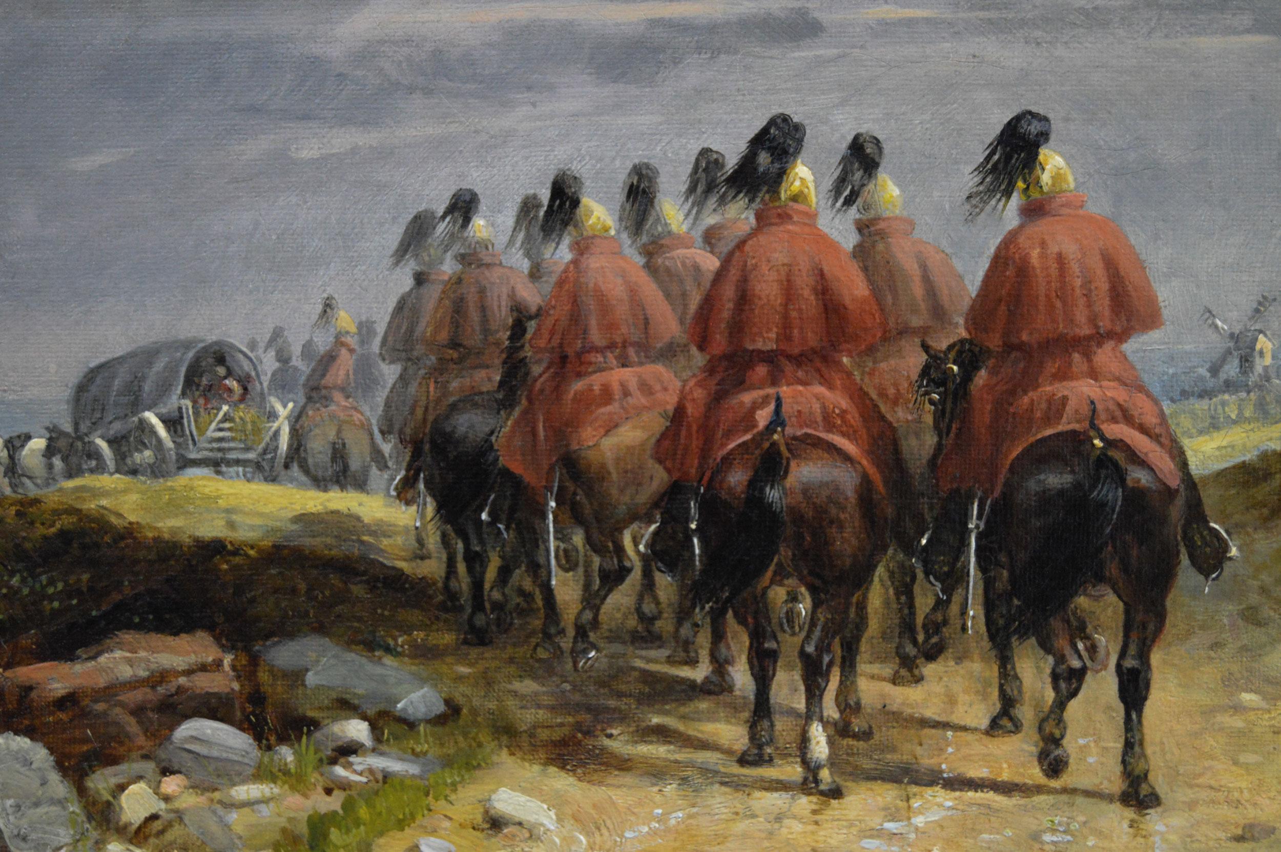 19th Century historical military oil painting of Royal Dragoon Cavalry Guards - Victorian Painting by Richard Beavis