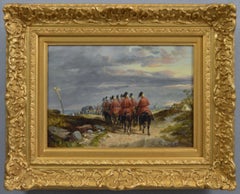 Antique 19th Century historical military oil painting of Royal Dragoon Cavalry Guards