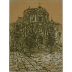 Vintage 'Noto II' Sicily etching by Richard Beer 1960s Modern British Art 