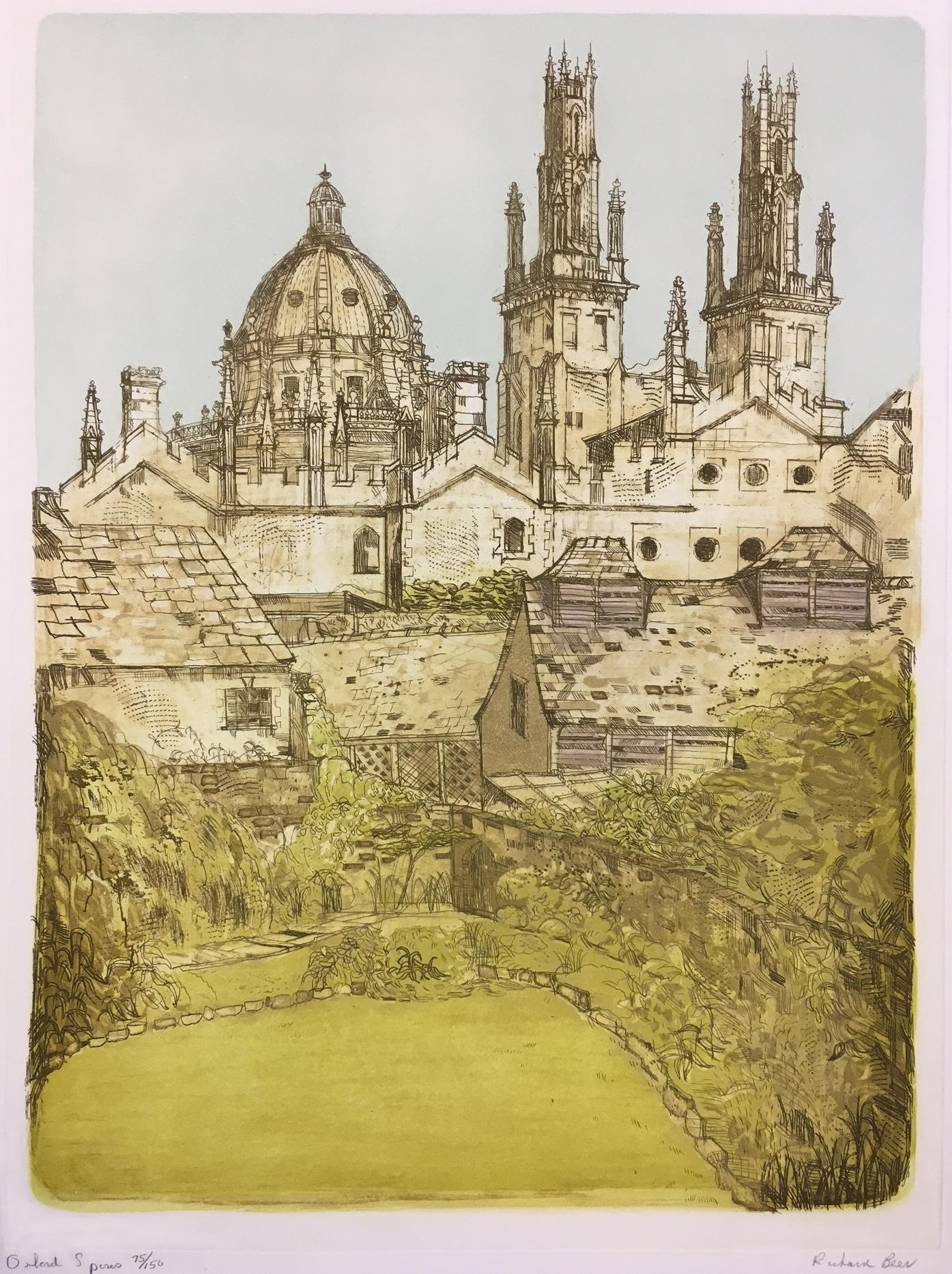 To see our other views of Oxford and Cambridge, scroll down to "More from this Seller" and below it click on "See all from this seller" - or send us a message if you cannot find the view you want.

Richard Beer (1928 2017)
Oxford Spires
Etching
62 x