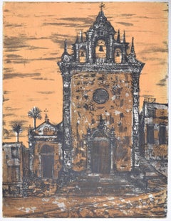 Vintage Richard Beer Piazza Armerina II etching and aquatint (pink version)