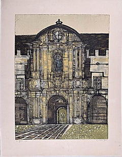 Retro St John's College, Oxford etching by Richard Beer