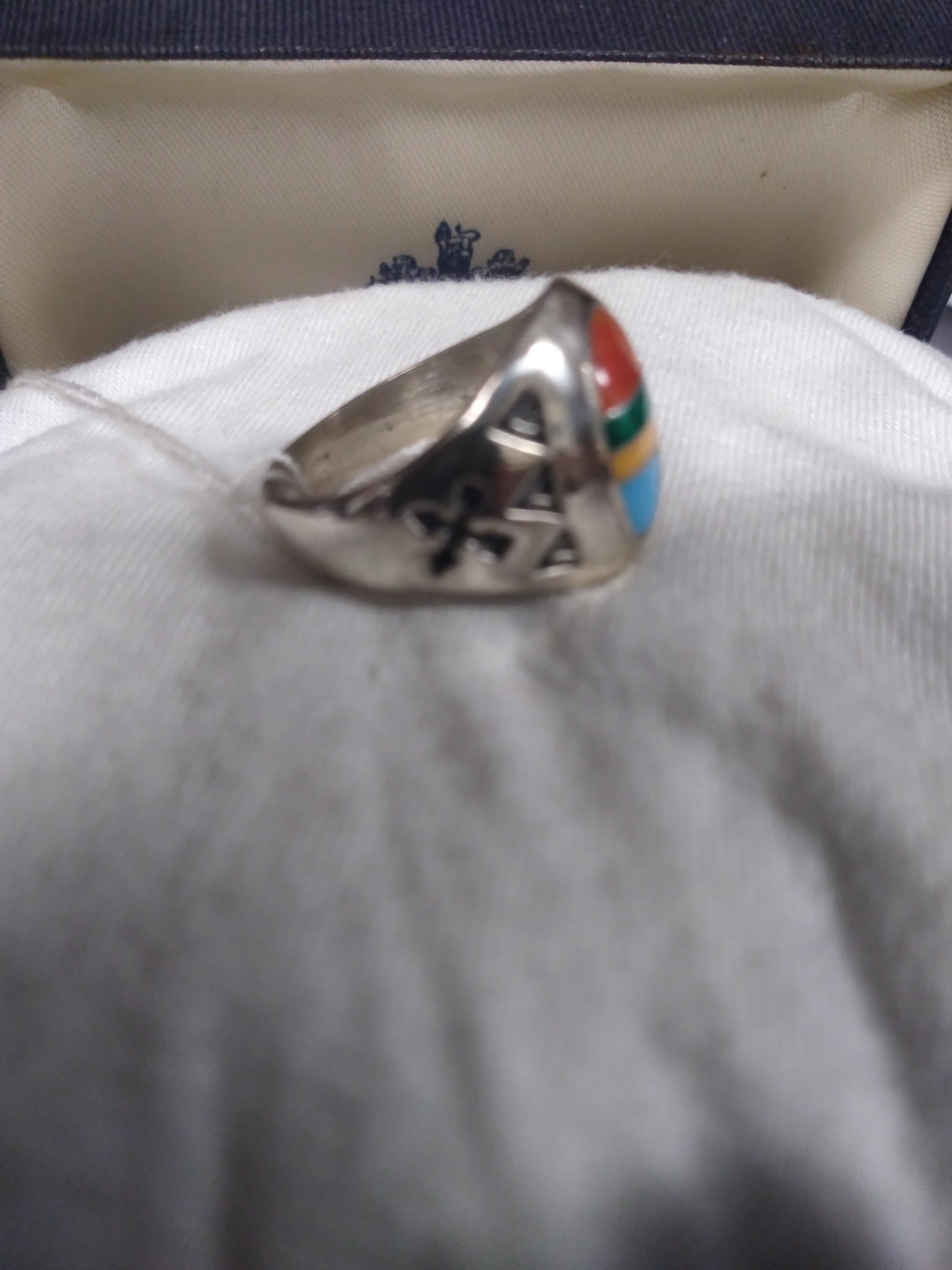 American Richard Begay Sterling Silver Navajo Ring w/ Semi-precious stones