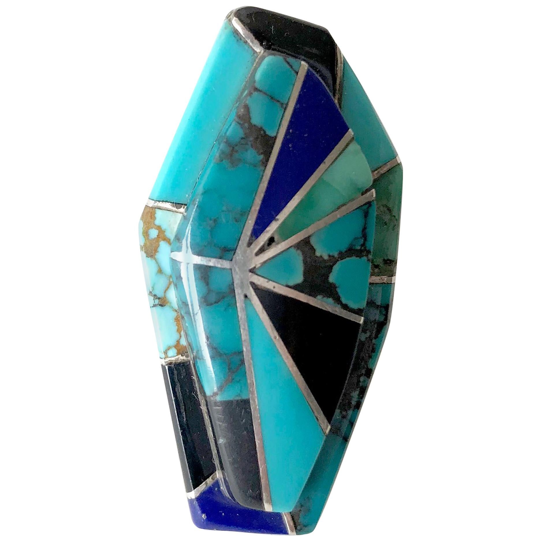 Richard Begay Sterling Silver Turquoise Onyx Lapis Lazuli Navajo Ring