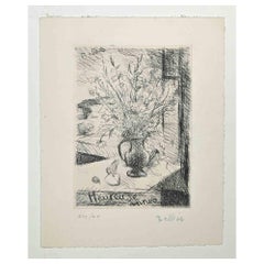Le vase à fleurs  - Gravure de Richard Bellies - Années 1950