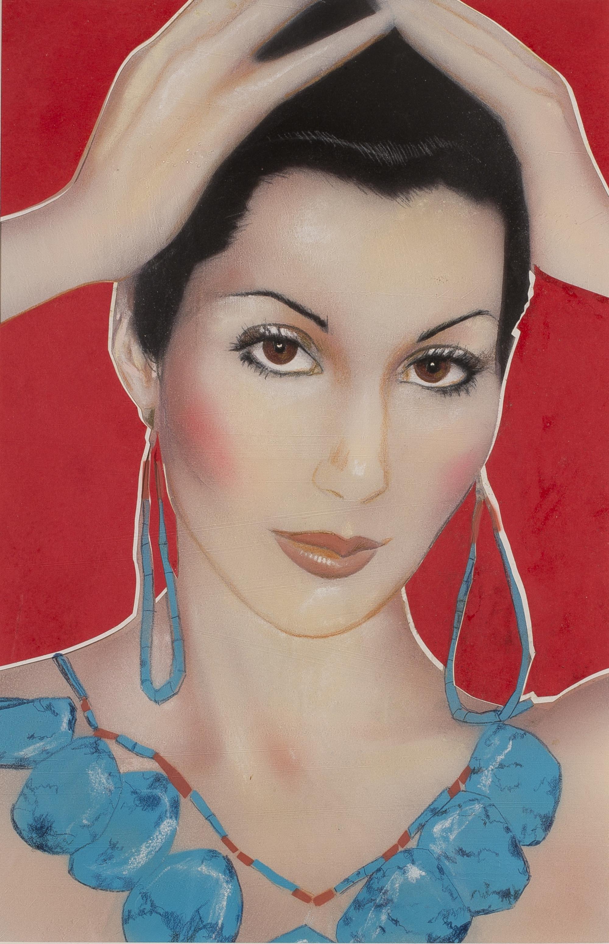 Richard Bernstein Portrait Painting - Pop Art portrait of Singer / Actress Cher for Andy Warhol’s Interview Magazine