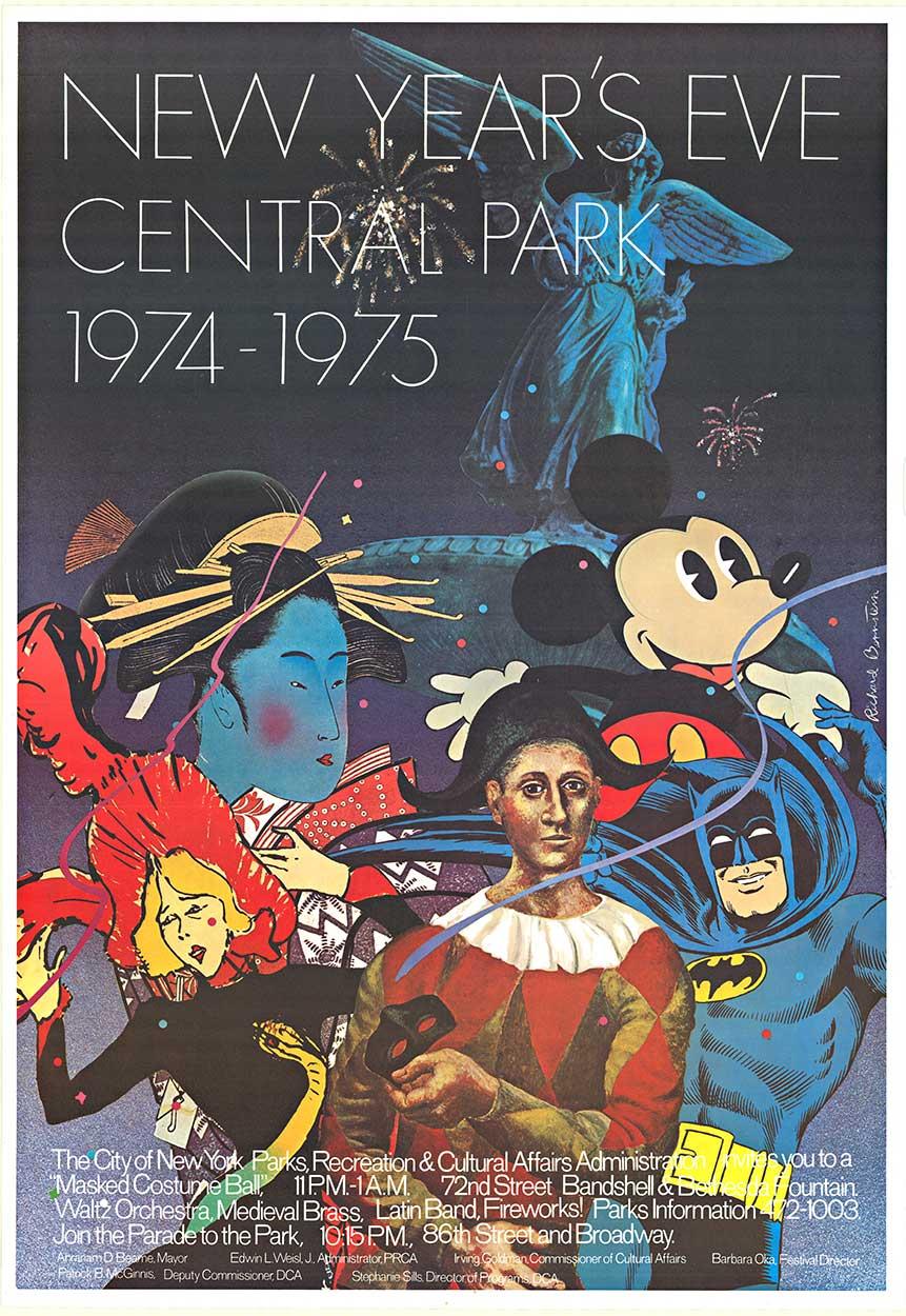 Figurative Print di Richard Bernstein - Poster d'epoca originale del Capodanno a Central Park del 1974-1975
