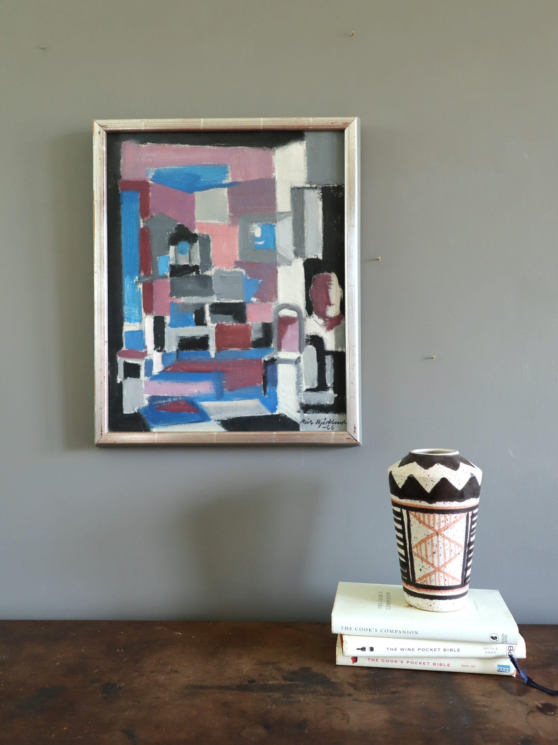 1966 Mid Century Modern Abstraktes Ölgemälde - Kubistisches Interieur mit Stuhl (Moderne), Painting, von Richard Björklund