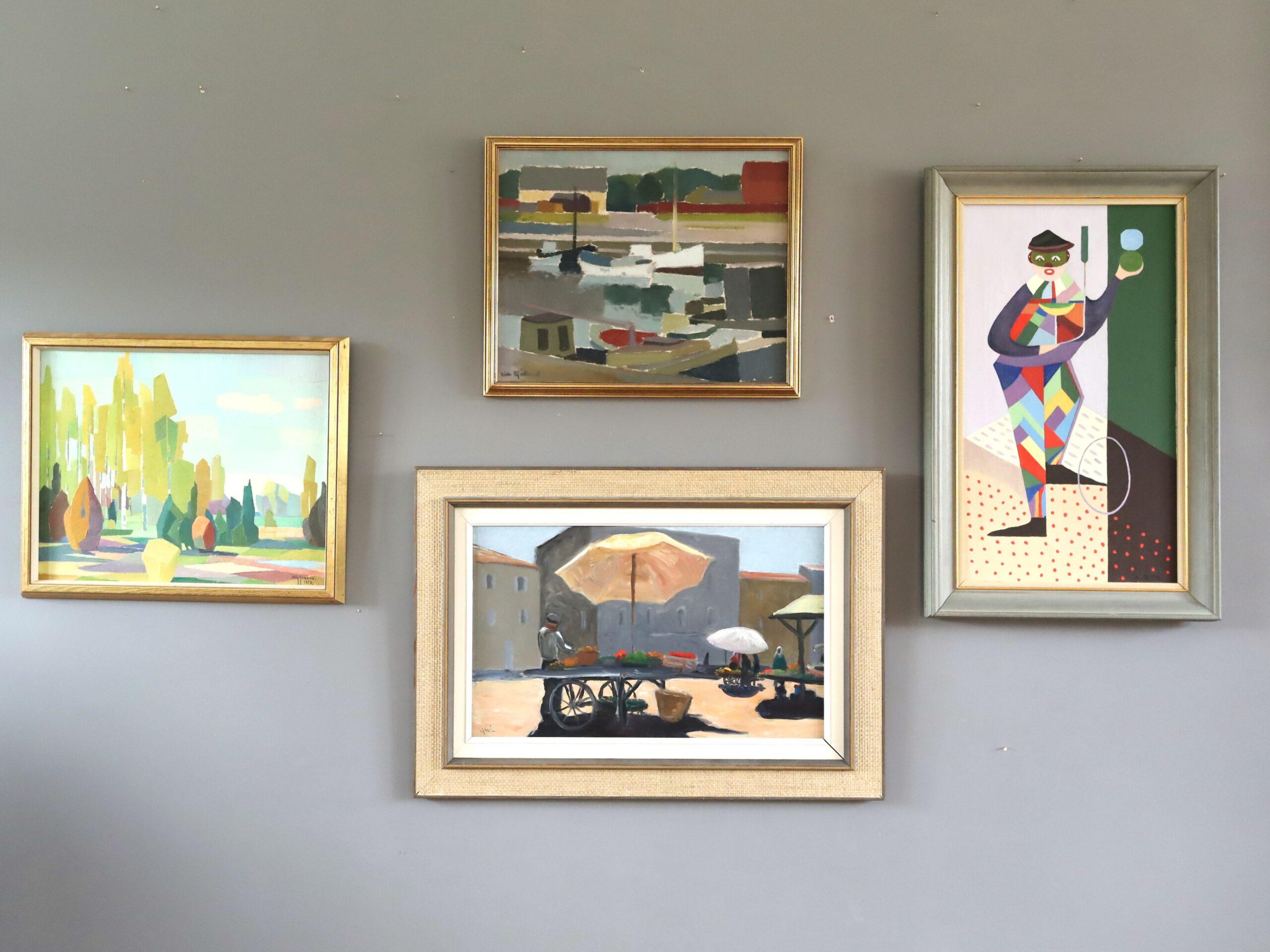 Mid Century Modern Abstract Landscape Oil Painting - Harbour Reflections For Sale 7
