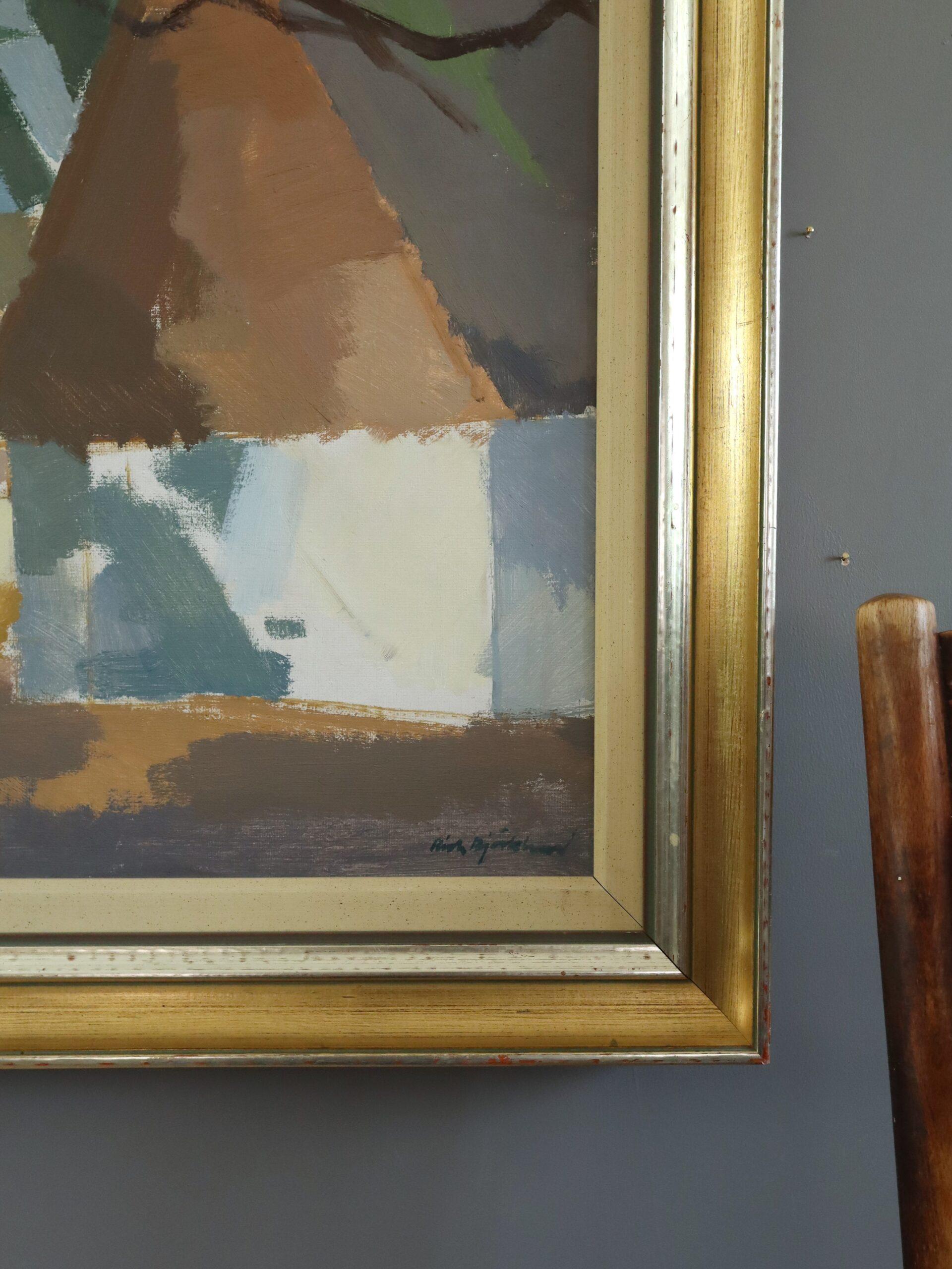 Mid Century Modern Vintage Swedish Landscape Oil Painting - The Shaded Cottage For Sale 5