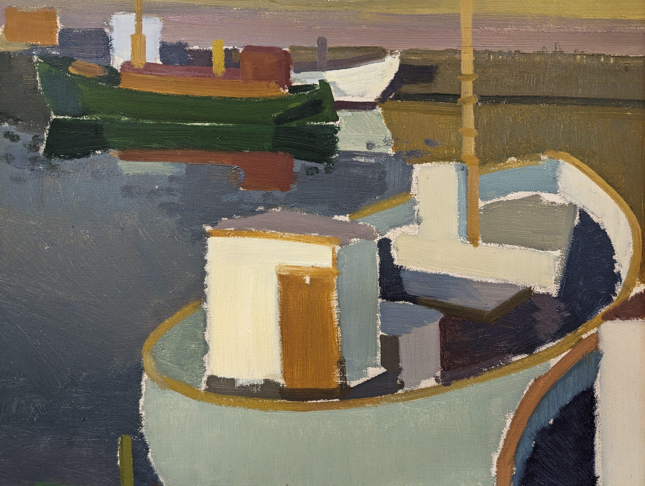 PORT AT SUNSET 
Size: 43 x 51 cm (including frame)
Oil on Board

A soothing and brilliantly executed seascape composition, painted in oil onto board by the established Swedish artist Richard Björklund (1897–1974) whose works have been exhibited in
