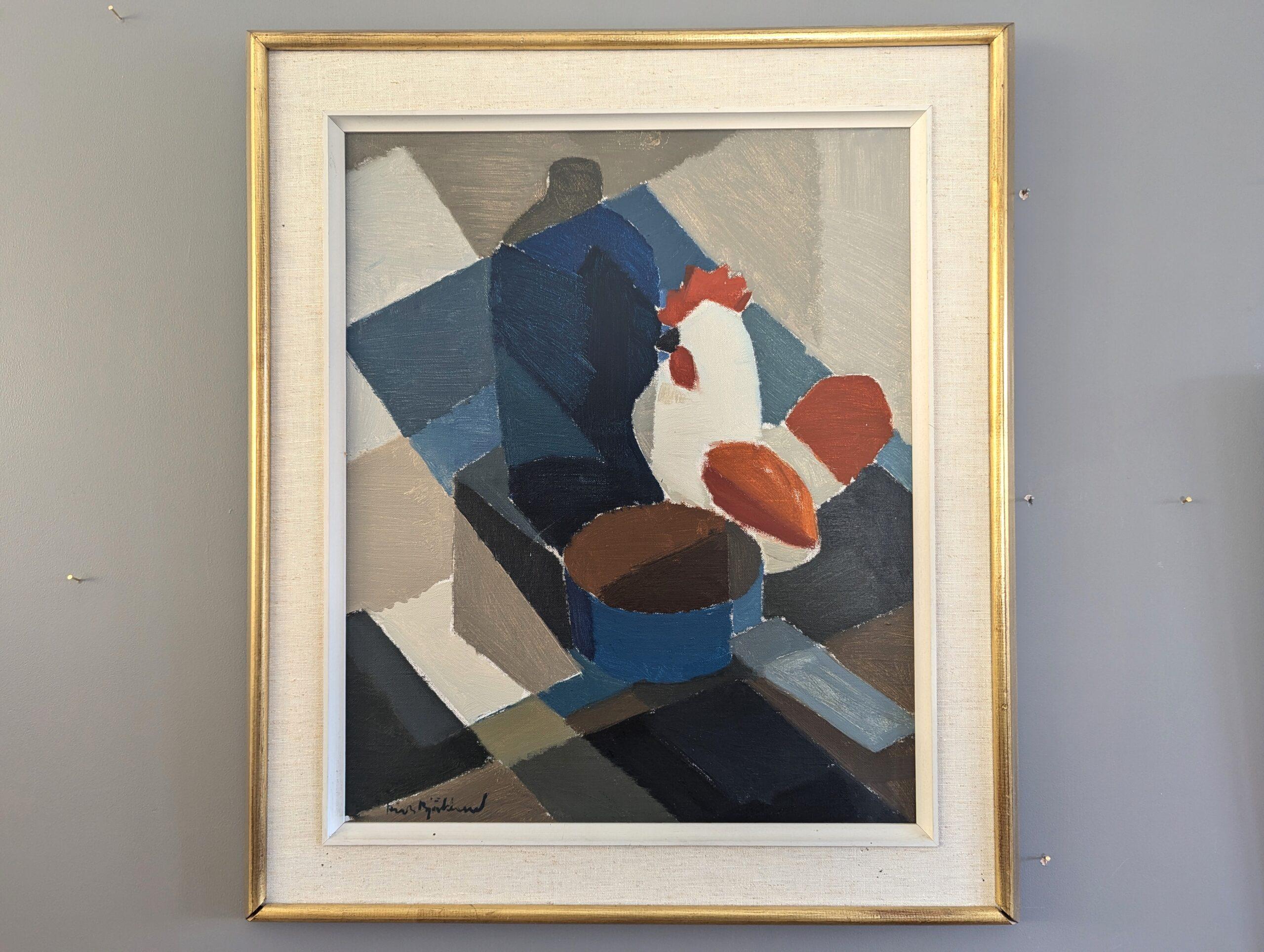 Bodegón al óleo sueco modernista de mediados de siglo - El gallito - Painting de Richard Björklund