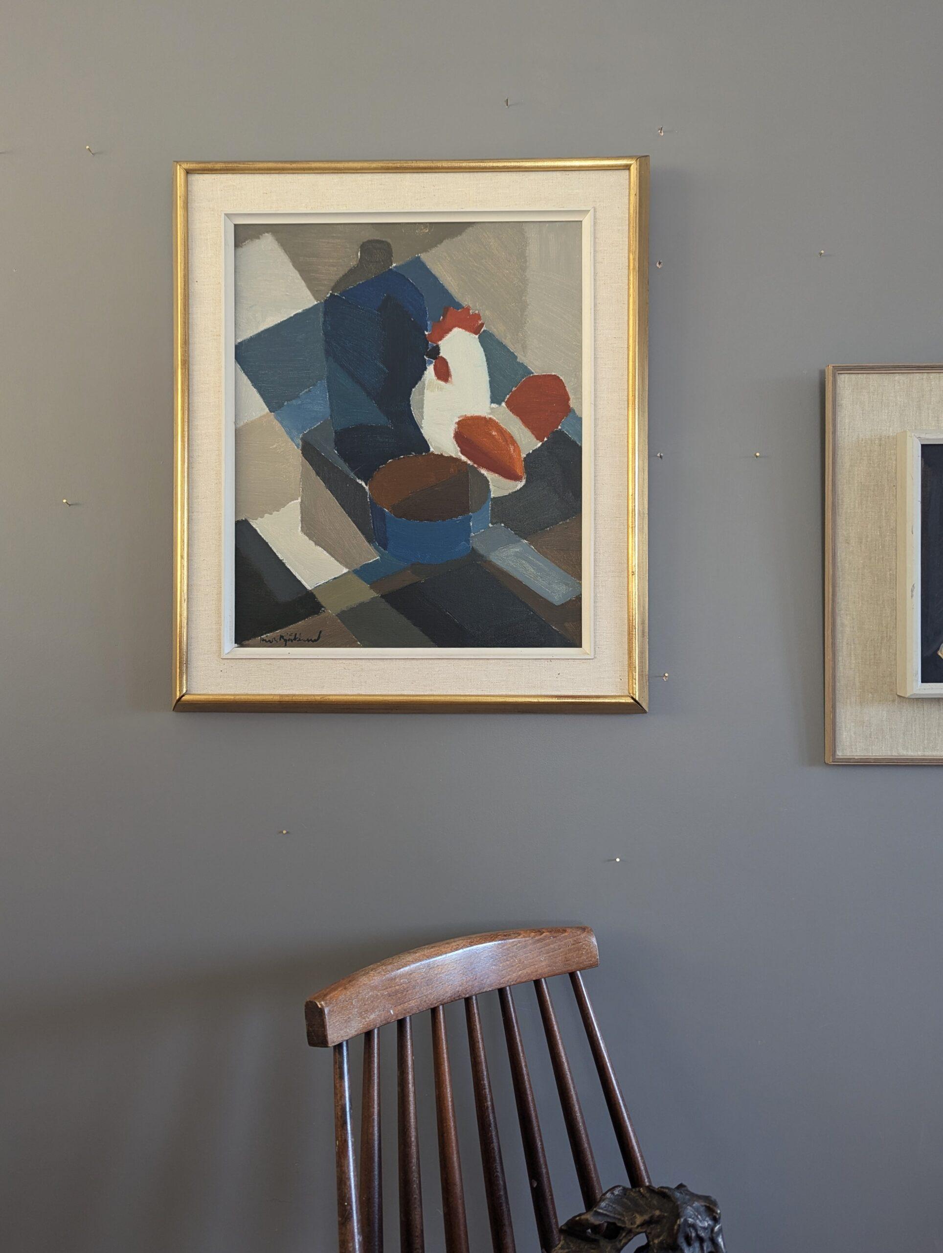 Bodegón al óleo sueco modernista de mediados de siglo - El gallito - Still-Life Painting Beige de Richard Björklund