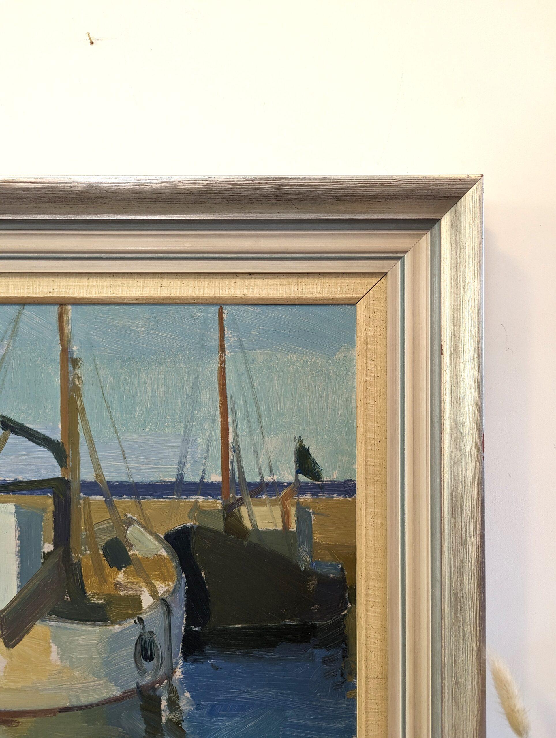 Pittura ad olio costiera svedese d'epoca della metà del secolo con cornice - Lato sinistro 7