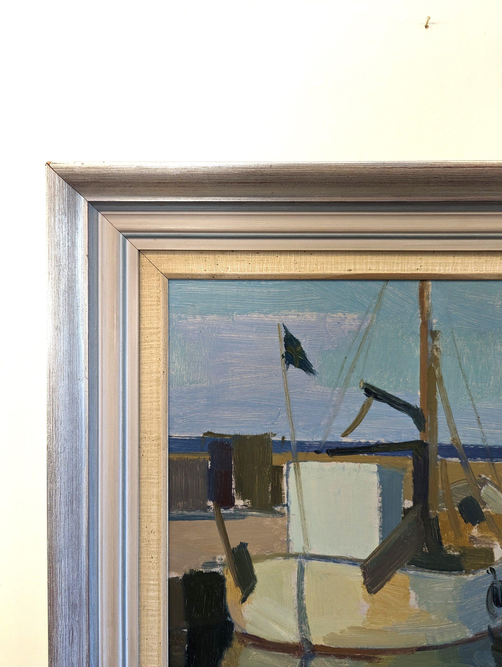 Pittura ad olio costiera svedese d'epoca della metà del secolo con cornice - Lato sinistro 9