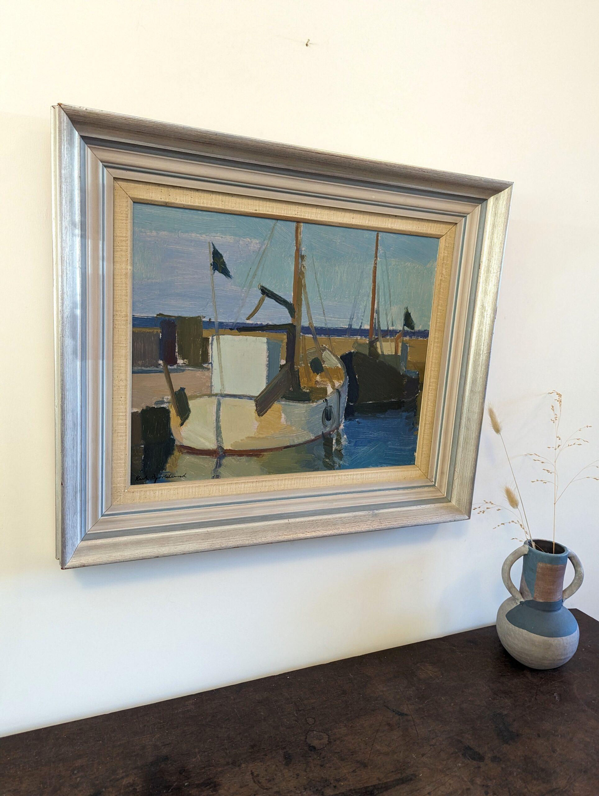 Pittura ad olio costiera svedese d'epoca della metà del secolo con cornice - Lato sinistro - Painting Moderno di Richard Björklund