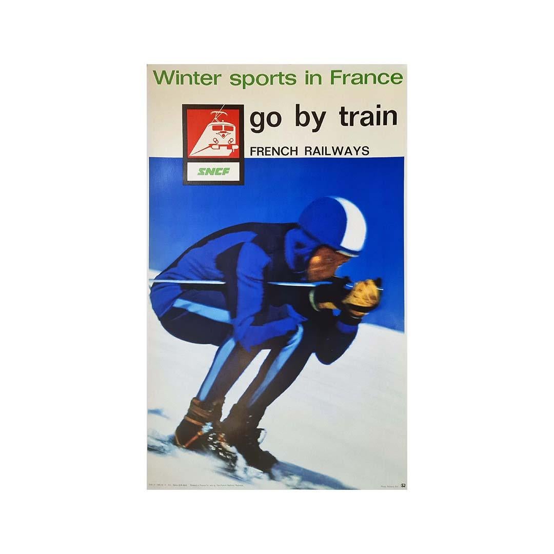 1965 Original poster by Richard Blin for the SNCF winter sports in France For Sale 3