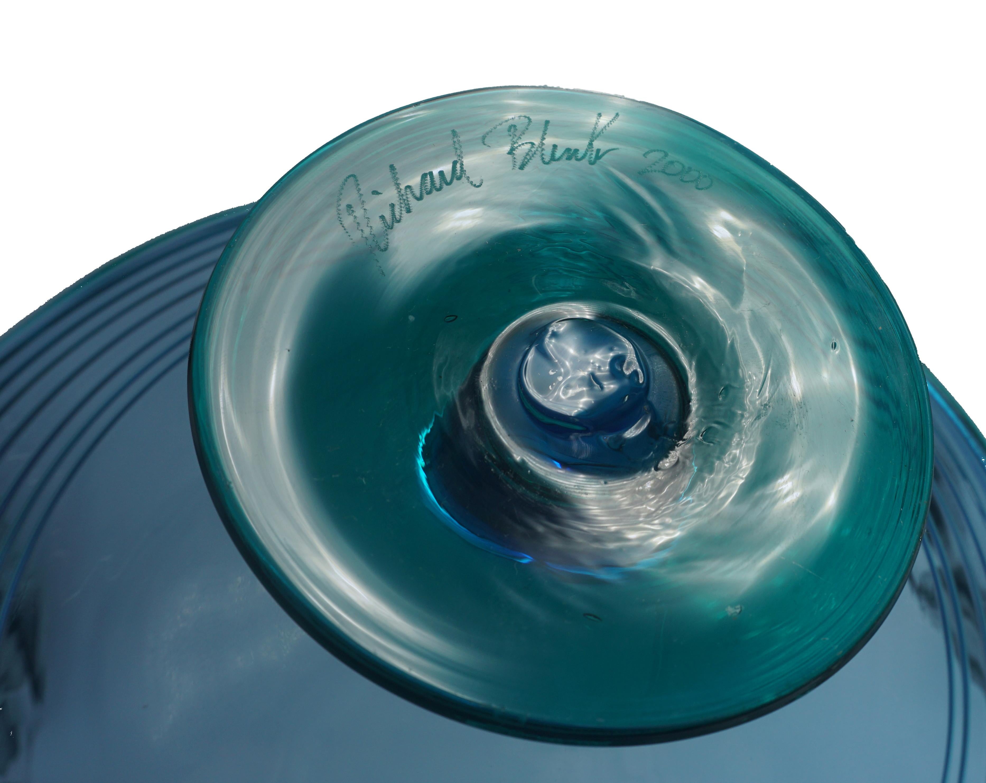 Richard Blink Signed Modernist Blue Glass Centerpiece Bowl In Good Condition For Sale In Soquel, CA