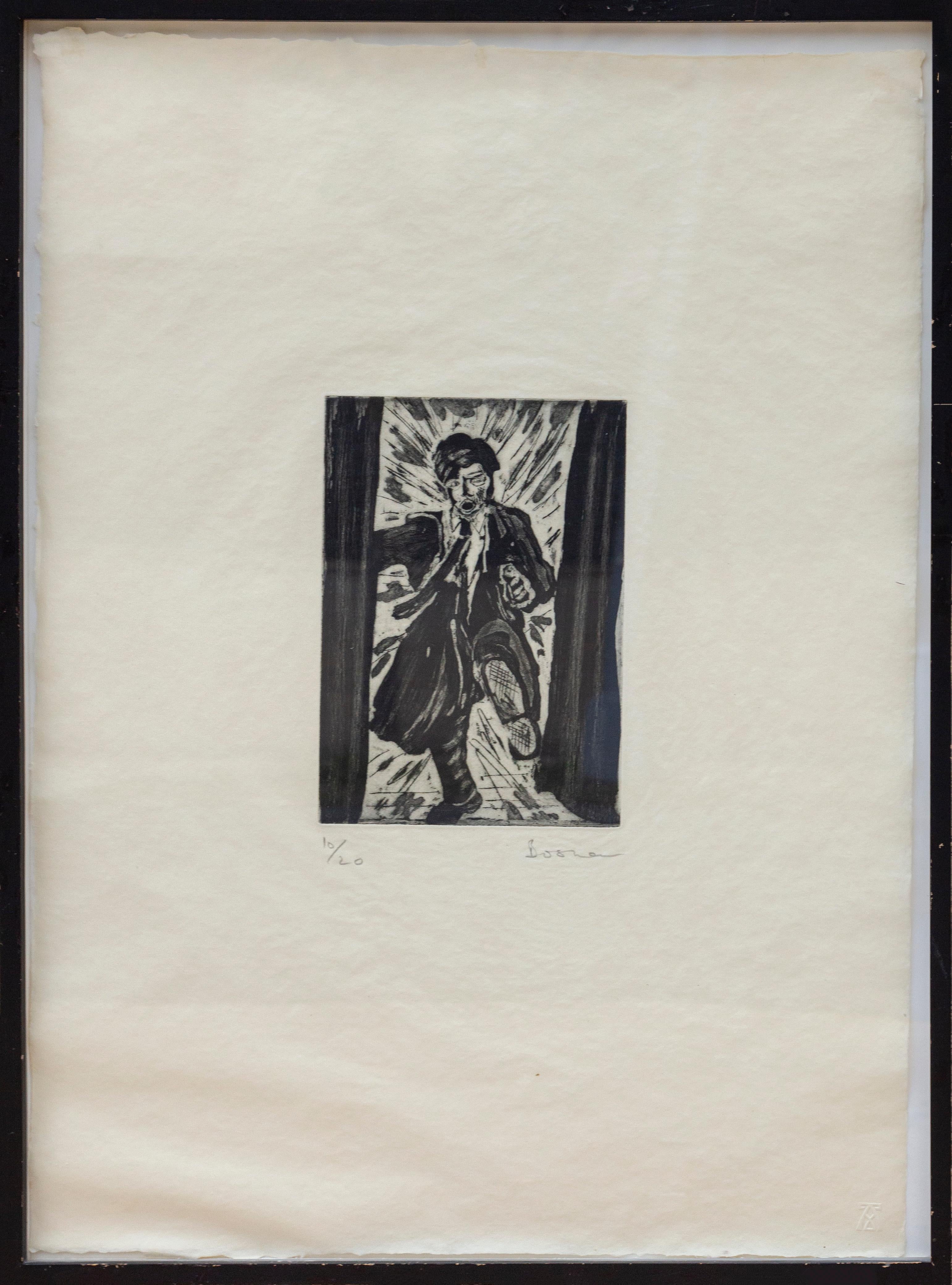 Artista: Richard Bosman, estadounidense (1944 - )
Título: Entrada forzada
Año: 1983
Técnica: Aguafuerte al azúcar, firmado, numerado y titulado a lápiz 
Edición: 10/20
Tamaño de la imagen: 10 x 7 pulgadas
Tamaño del papel: 71,12 x 50,8 cm (28 x 20