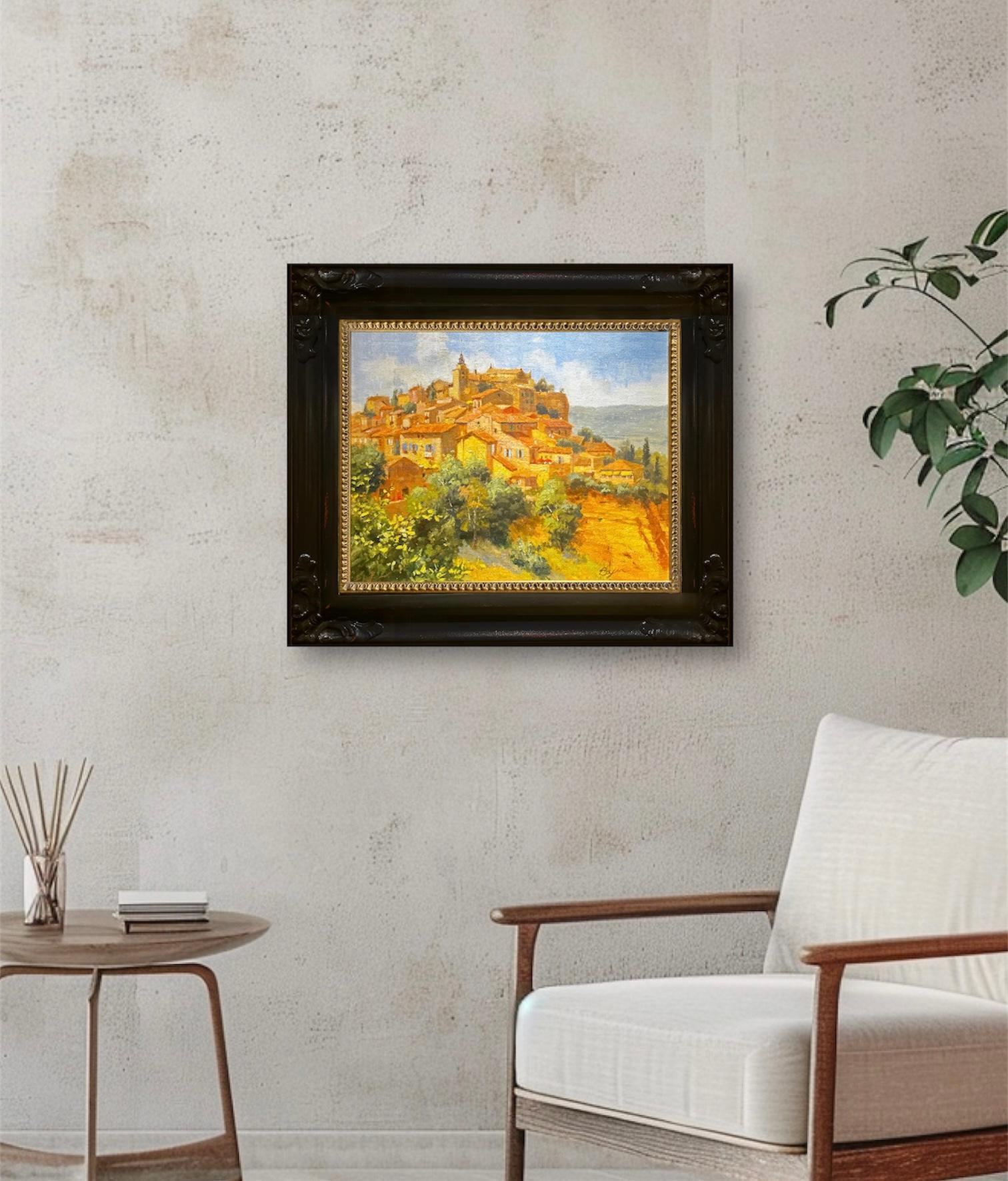 Roussillion, Provence. Original Oil landscape, Impressionist, French countryside - Painting by Richard Boyer