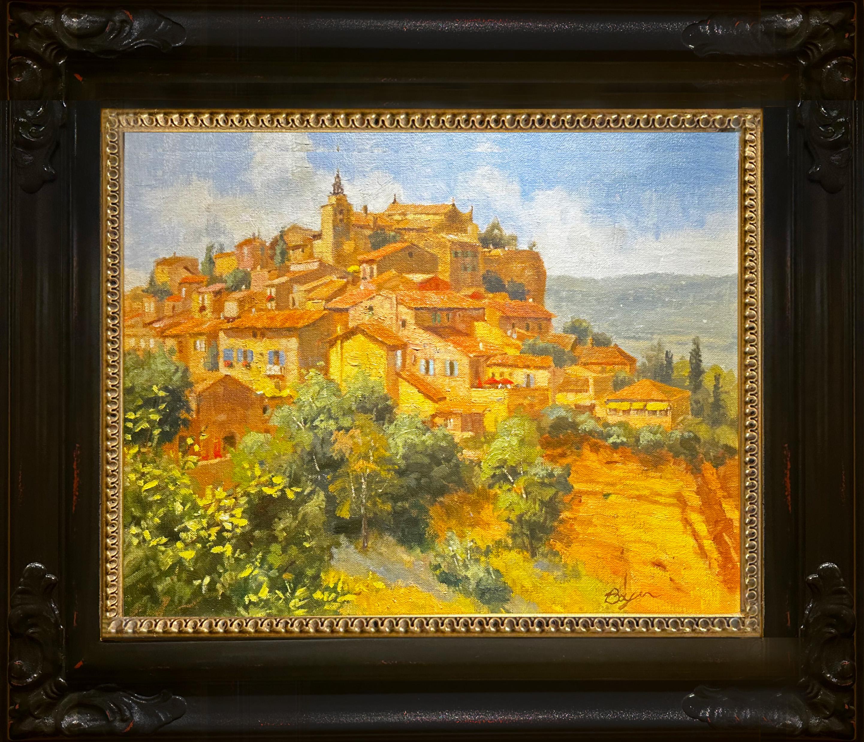 Roussillion, Provence. Original Oil landscape, Impressionist, French countryside - Italian School Painting by Richard Boyer