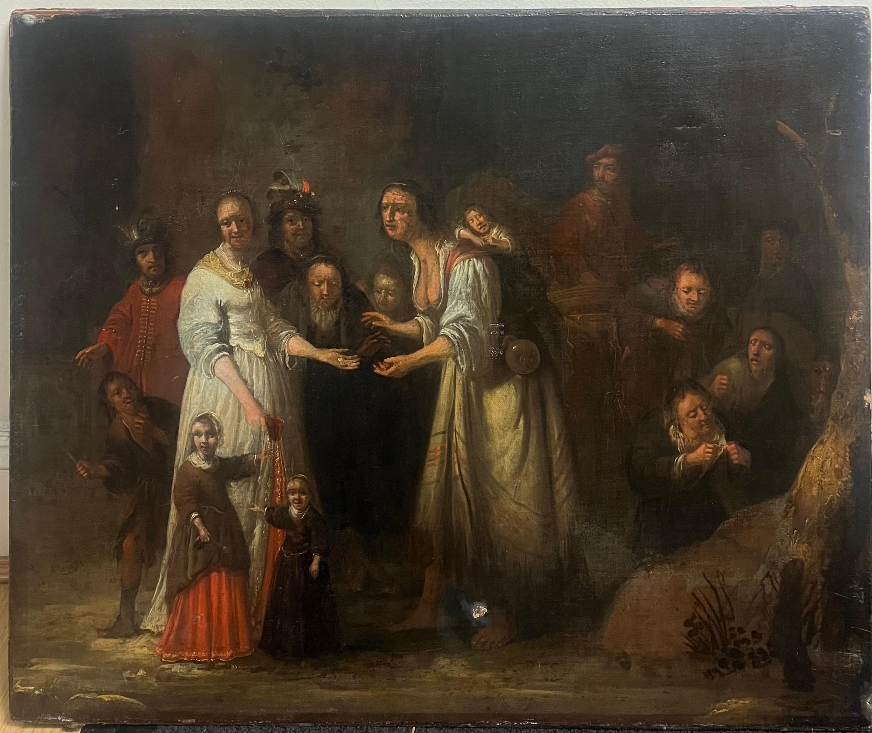 Pregevole dipinto ad olio olandese del XVII secolo con molte figure - Painting di Richard Brakenburgh