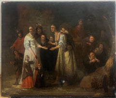 Fine 17th Century Dutch Old Master Oil Painting Interior Scene Many Figures