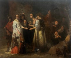 Fine 17th Century Dutch Old Master Oil Painting Interior Scene Many Figures