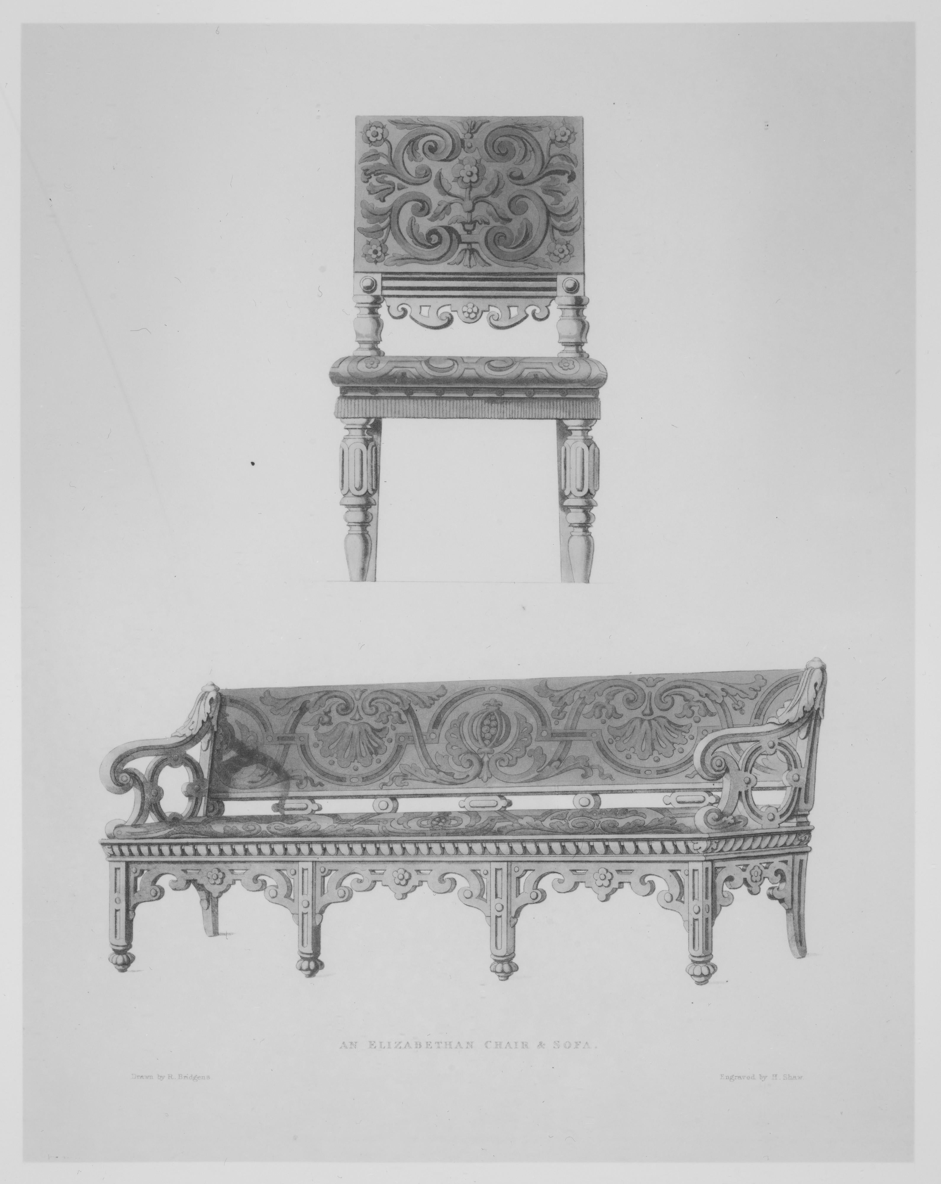 Richard Bridgens, scrivania in legno di quercia in stile rinascimentale inglese. in vendita 2