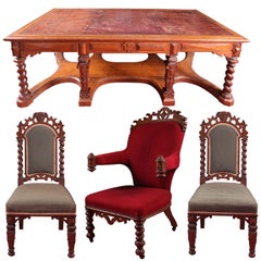 Richard Bridgens English Renaissance Revival Oak Partners Desk