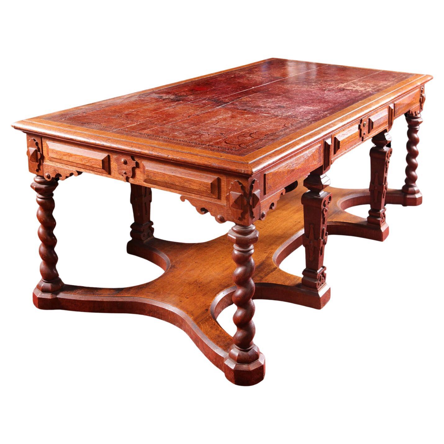 Richard Bridgens English Renaissance Revival Oak Partners Desk 