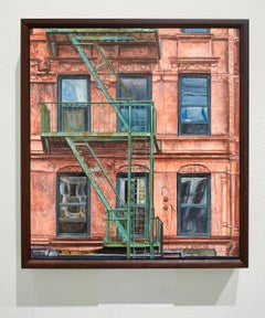 14th St. & 7th Ave (Foto-realistisches Ölgemälde des klassischen NYC Red Building)