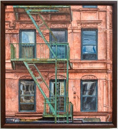 14th St. & 7th Ave (Photo-Realist Oil Painting of Classic NYC Red Building)