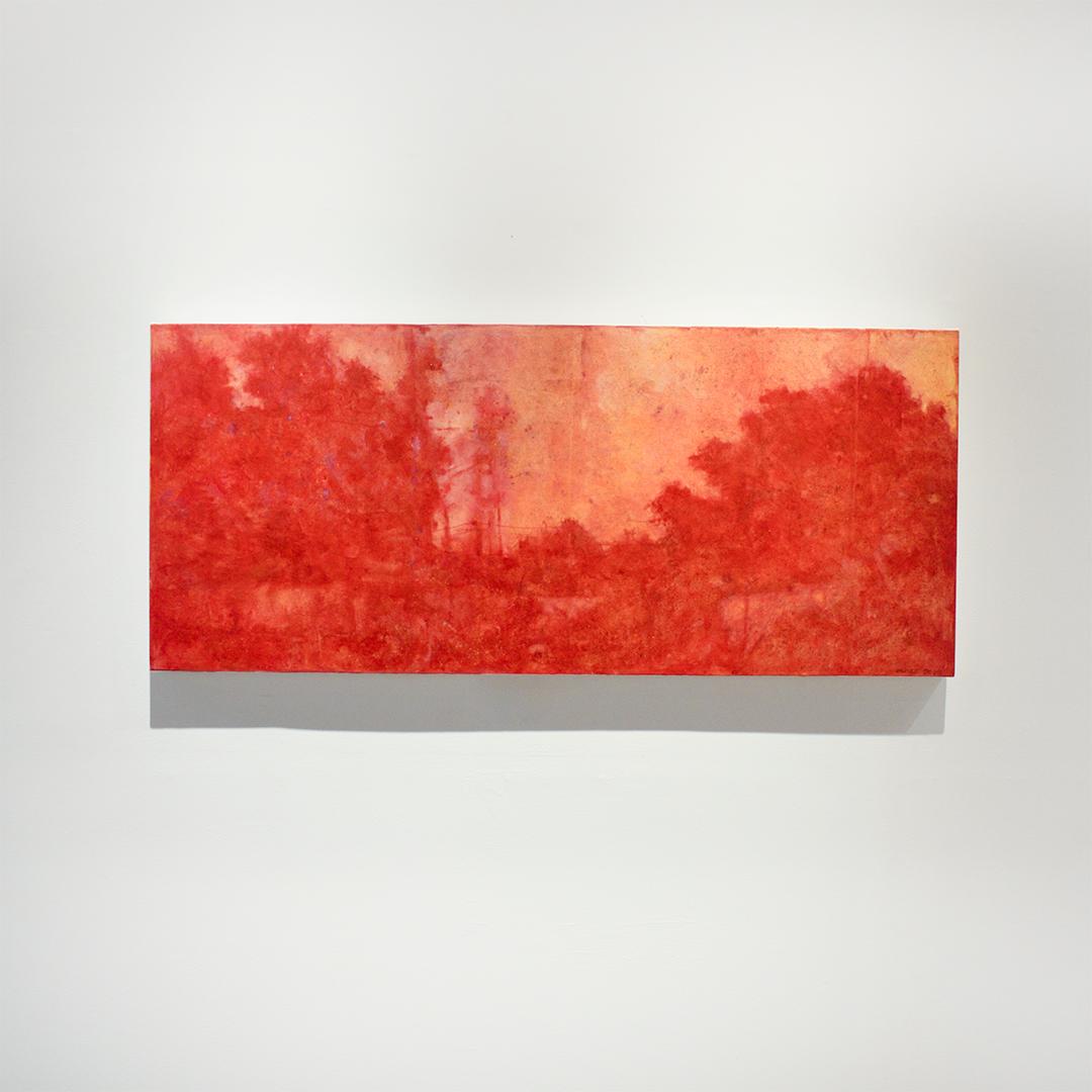 Fallow Field (Impressionistische abstrakte rote Landschaft, Ölgemälde auf Leinwand) – Painting von Richard Britell